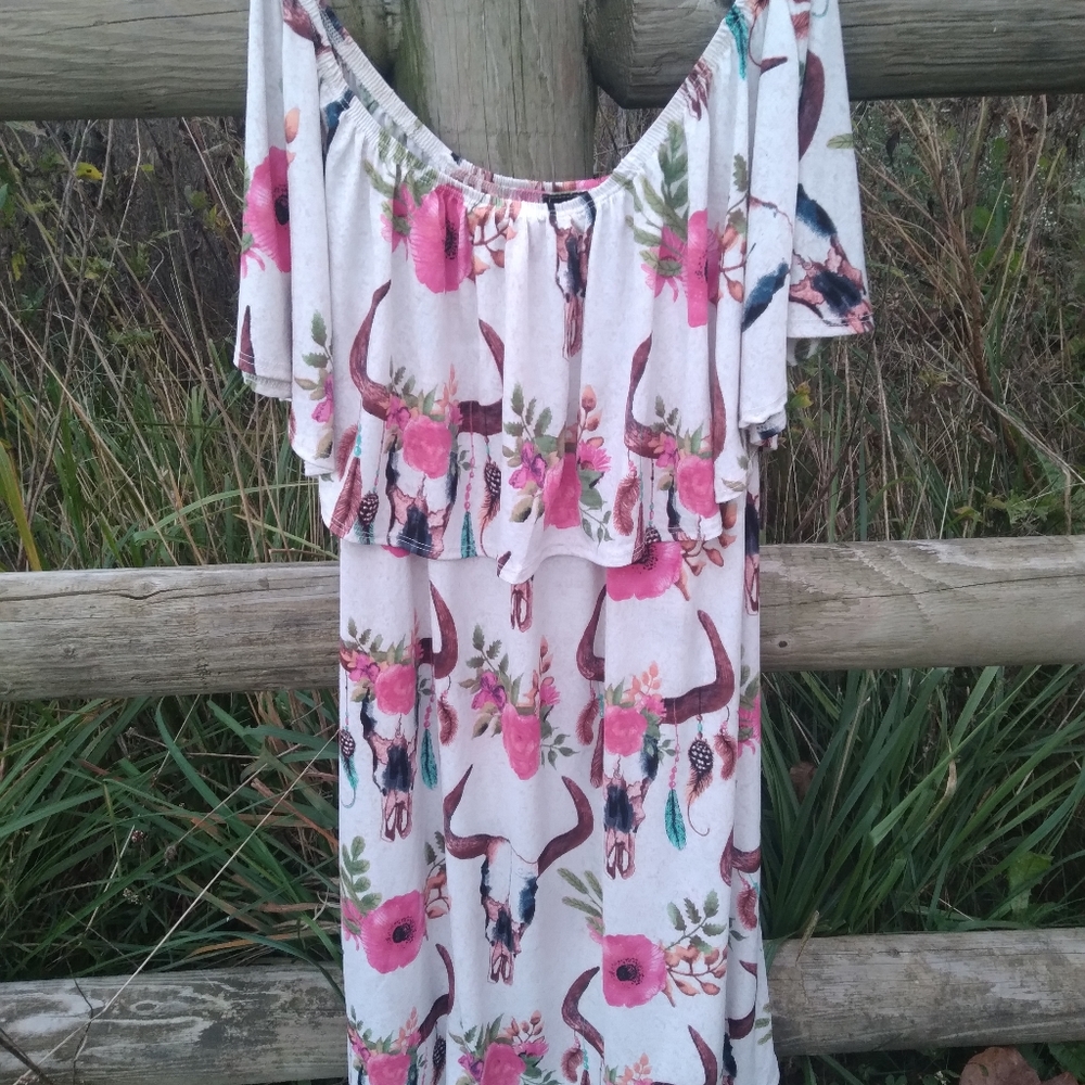 L&B Off the shoulder steer skull dress